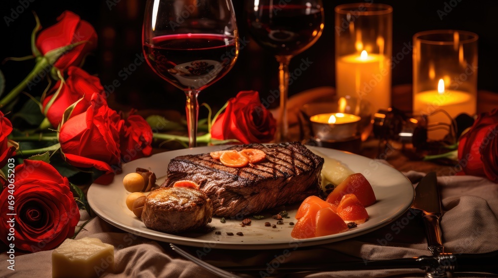 Romantic valentine day anniversary love dinner with meat dish food wallpaper background Romantic valentine day anniversary love dinner with meat dish food wallpaper background
