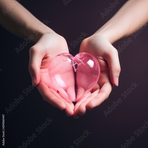 Pink glass heart in hands