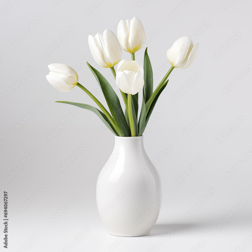 Beautiful tulip in white vase white background Beautiful tulip in white vase white background