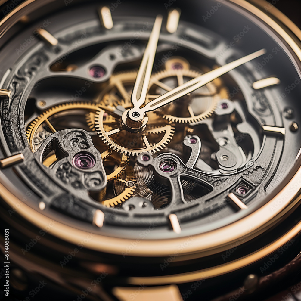 Close-up of a wristwatch with focus on intricate details Close-up of a wristwatch with focus on intricate details