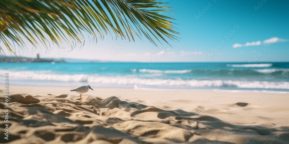 Coastal Calm: Ocean Waves on Sandy Summer Beach