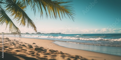 Sunlit Serenity  Sand Beach Background Paradise