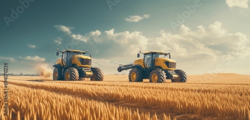 Modern Tractors Plowing in Rural Field