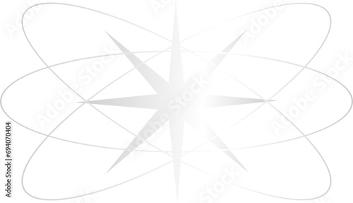 Silver Star Orbit Y2K Element. Retro futuristic shape.