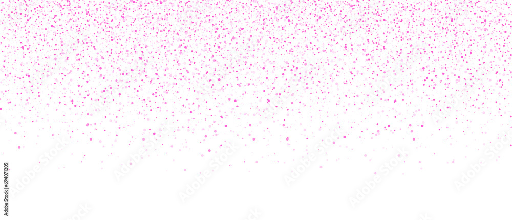 Pink glitter falling on transparent background. Falling glitter confetti and texture. Luxury sparkling pink confetti.