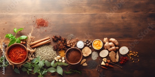 Chinese Herbal Medicine Ingredients on Table photo