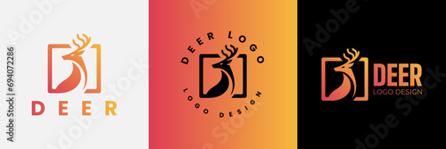 Deer logo design, Deer head inside squarelogo design template, Deer head logo icon,Deer hunter with square logo design, Wild animal vector, Head deer illustration