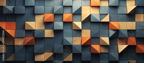 Patterned wall made of geometric shapes. photo