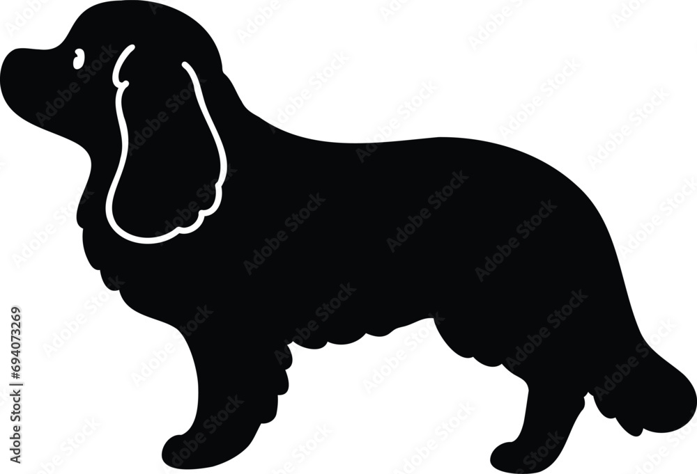 Simple and cute silhouette of English Cocker Spaniel in side view with details