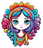Cartoon Girl face with colorful Creative art for kids and children decoration or cloth