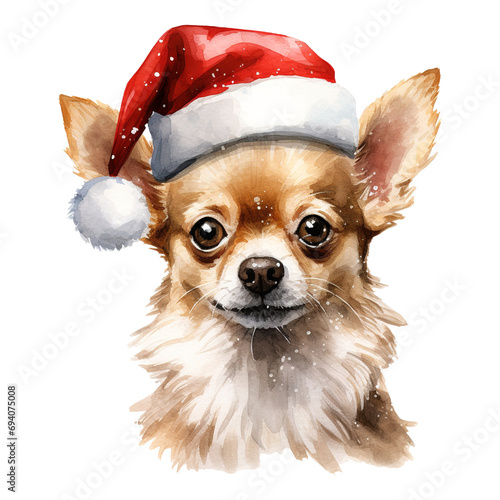 Chihuahua with a santa hat on its head