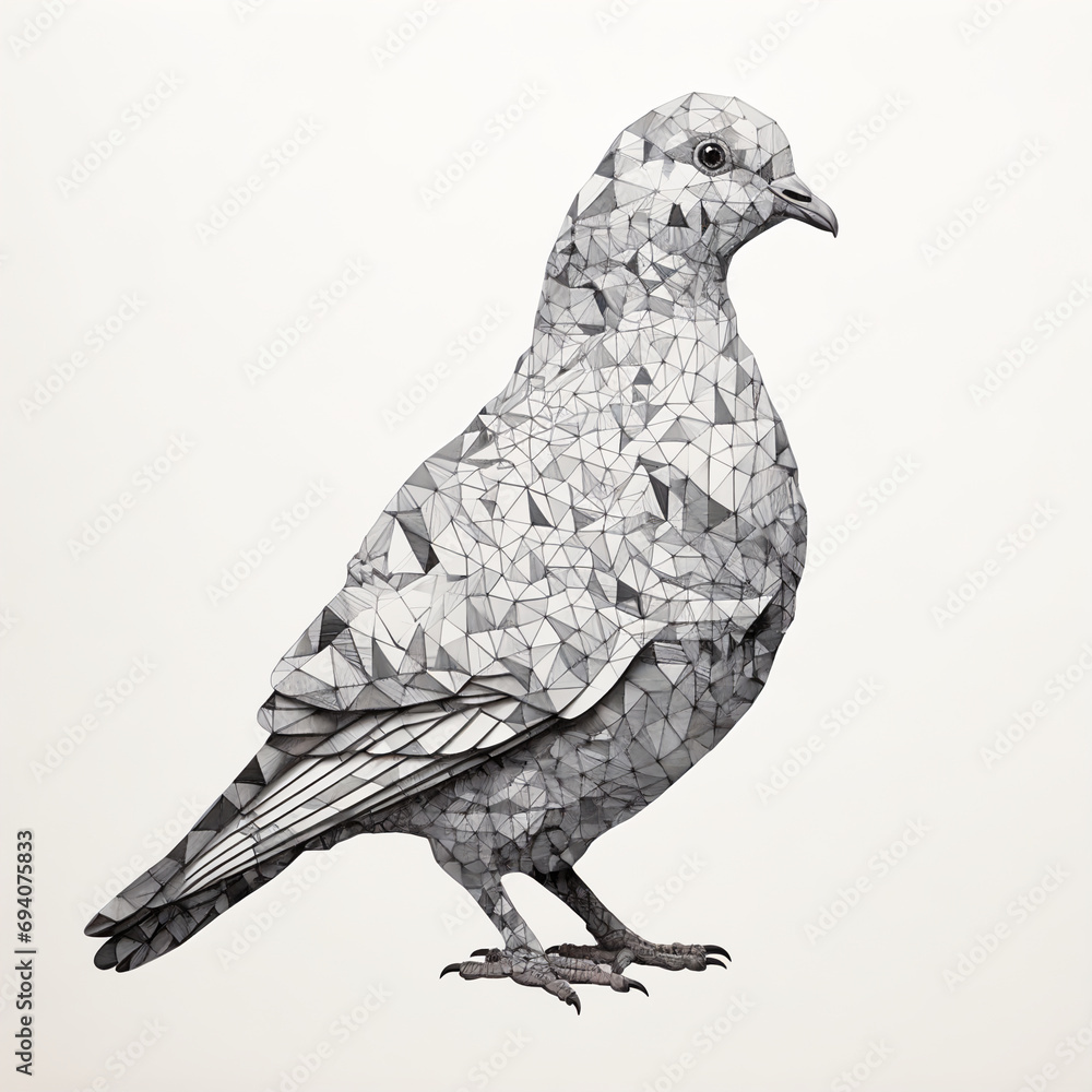 Fototapeta premium Minimalist Pigeon Line Art in Black and White with Intricate Shading Details on a White Background
