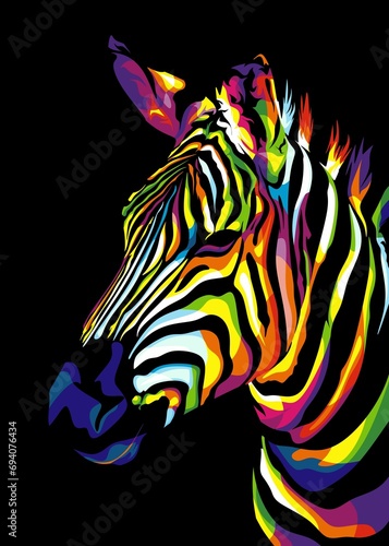 Colorful Zebra Illustration in WPAP pop art style 