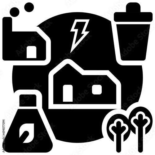 biomass process power with zero waste Glyph style icons