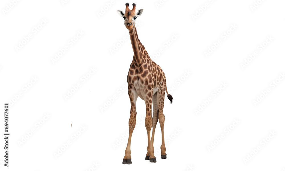 Fototapeta premium Giraffe Standing Alone Against a White Background.