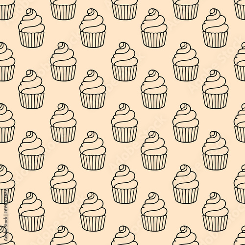 Cute cupcakes with cream seamless pattern background.