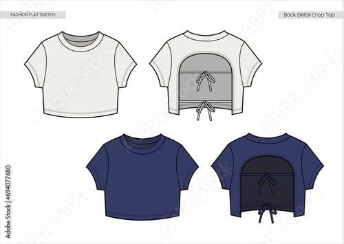 Fashion flat sketch. Back detail crop top.