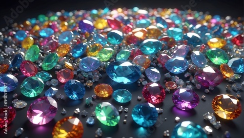 background with shiny small diamonds of various colors, opals and brilliants photo