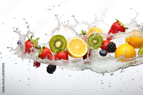 Fresh fruits in water splashes.