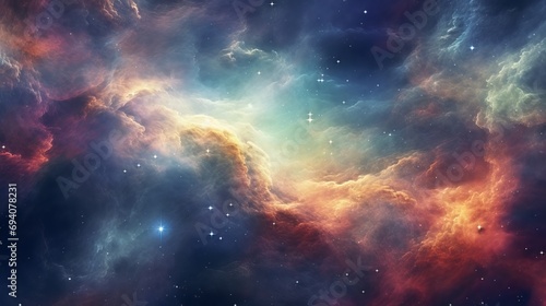Nebula with vibrant space galaxy cloud. Starry  night sky. Astronomy and universe science.