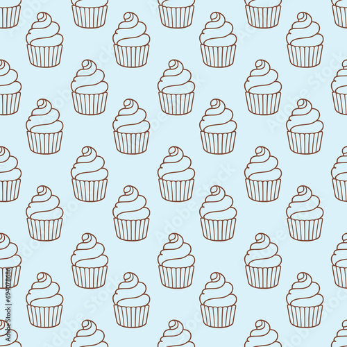 Cute cupcakes with cream seamless pattern background.