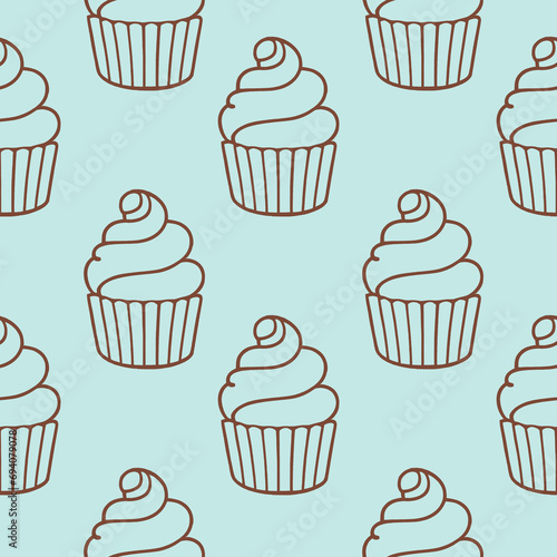 Cute cupcakes with cream seamless pattern background.
