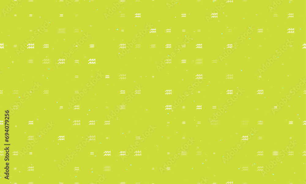 Seamless background pattern of evenly spaced white zodiac aquarius symbols of different sizes and opacity. Vector illustration on lime background with stars Seamless background pattern of evenly spaced white zodiac aquarius symbols of different sizes and opacity. Vector illustration on lime background with stars
