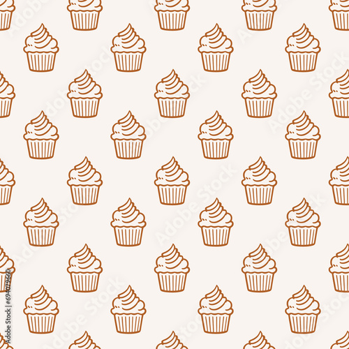 Cute cupcakes with cream seamless pattern background.