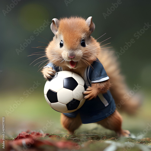 Cute funny chipmunk with a soccer ball.