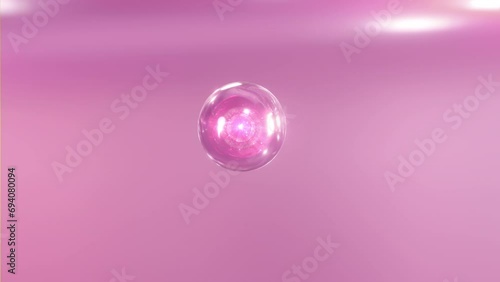 3D nutrition therapy emerges by combining liquid bubbles. The ingredients of Macro Shot mix to form a serum. A drop of the cosmetic serum is mixed in. Animated fluid glob in a metaball's morph