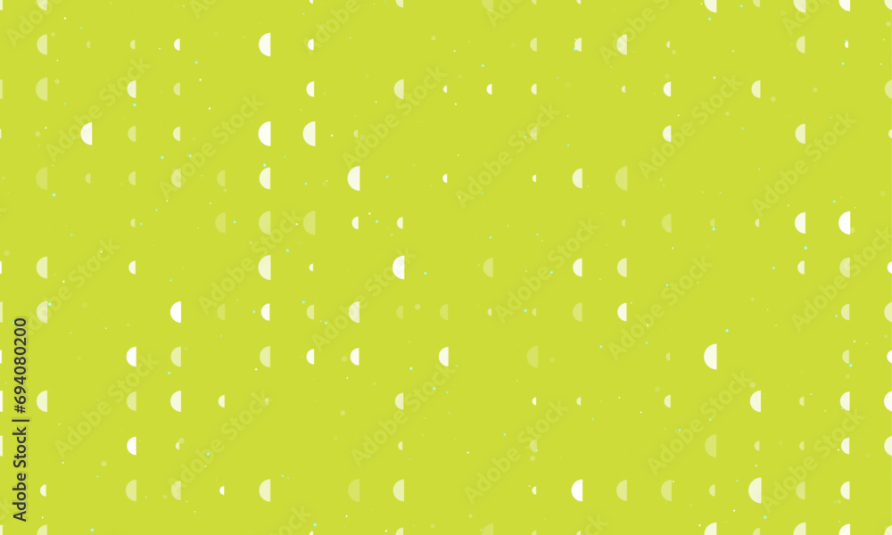 Seamless background pattern of evenly spaced white semicircle symbols of different sizes and opacity. Vector illustration on lime background with stars Seamless background pattern of evenly spaced white semicircle symbols of different sizes and opacity. Vector illustration on lime background with stars