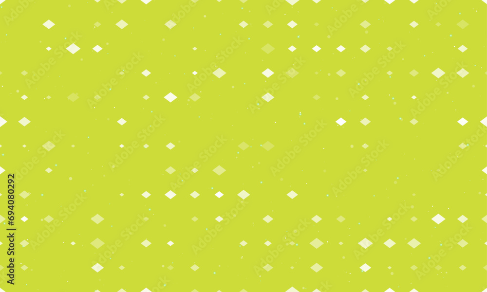 Seamless background pattern of evenly spaced white rhombus symbols of different sizes and opacity. Vector illustration on lime background with stars