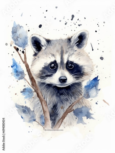 Watercolor raccoon on a white background. Watercolor illustration. Generative AI