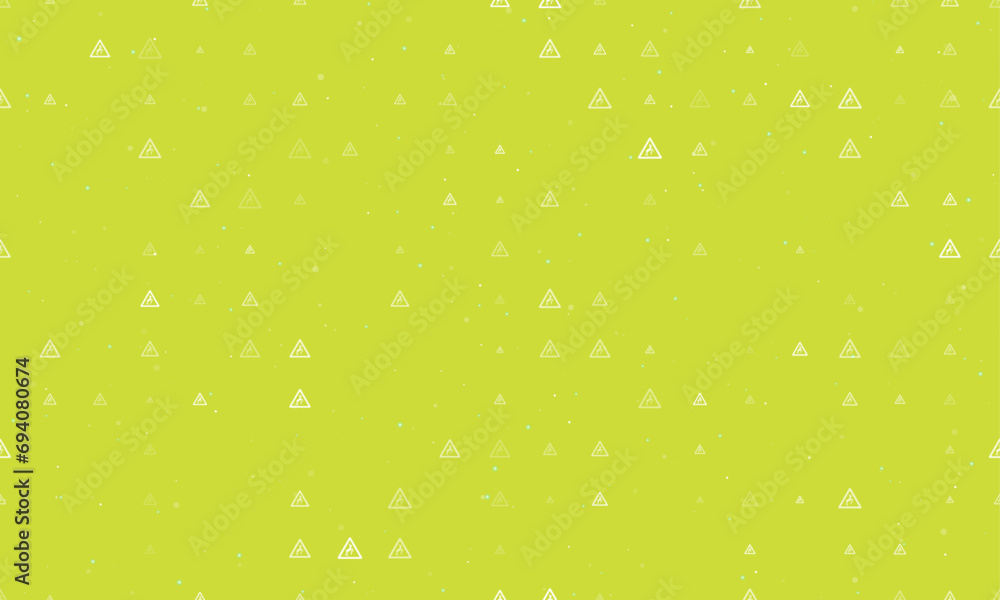 Seamless background pattern of evenly spaced white wild animals road signs of different sizes and opacity. Vector illustration on lime background with stars Seamless background pattern of evenly spaced white wild animals road signs of different sizes and opacity. Vector illustration on lime background with stars