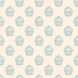 Cute cupcakes with cream seamless pattern background.