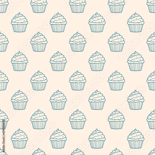 Cute cupcakes with cream seamless pattern background.