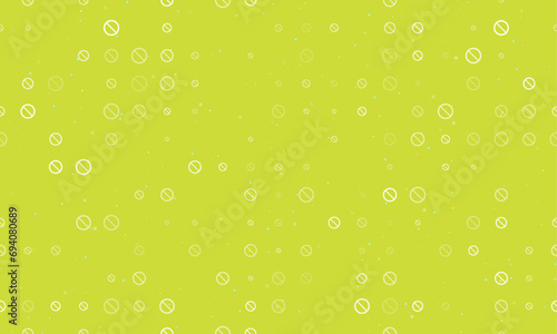 Seamless background pattern of evenly spaced white no parking signs of different sizes and opacity. Vector illustration on lime background with stars