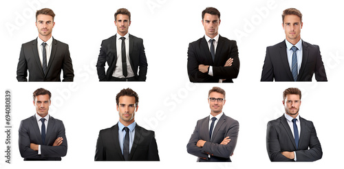 Business man portrait isolated on transparent background.
