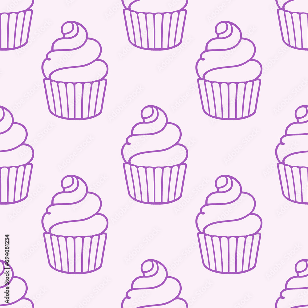 Cute cupcakes with cream seamless pattern background. Cute cupcakes with cream seamless pattern background.