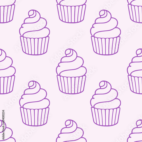 Cute cupcakes with cream seamless pattern background.