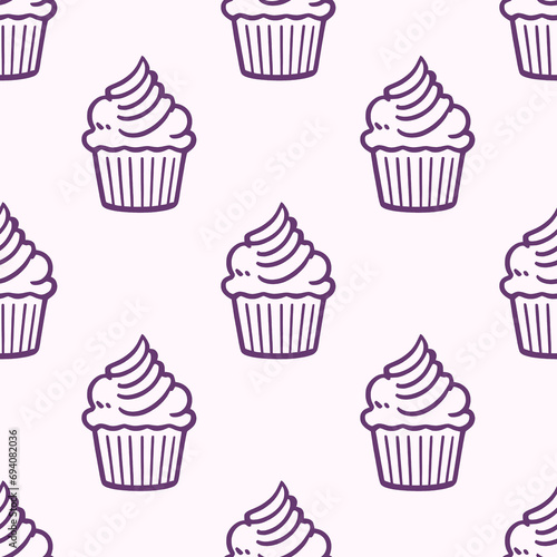 Cute cupcakes with cream seamless pattern background.