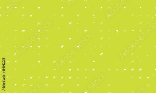 Seamless background pattern of evenly spaced white camel symbols of different sizes and opacity. Vector illustration on lime background with stars