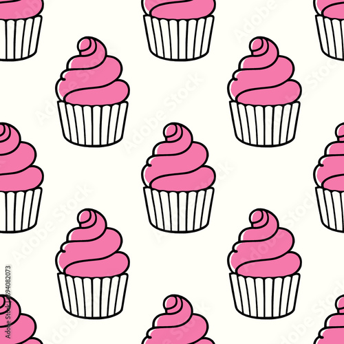 Cute cupcakes with cream seamless pattern background.