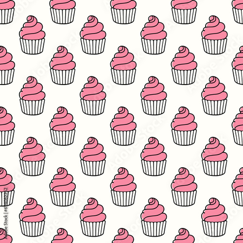 Cute cupcakes with cream seamless pattern background.