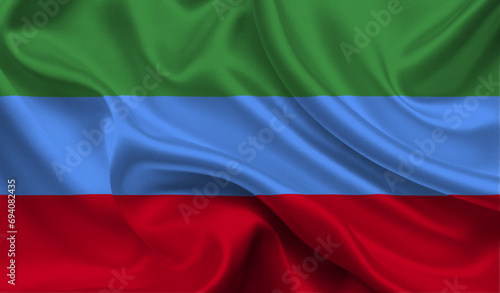 High detailed flag of Dagestan. National Dagestan flag. 3D illustration.