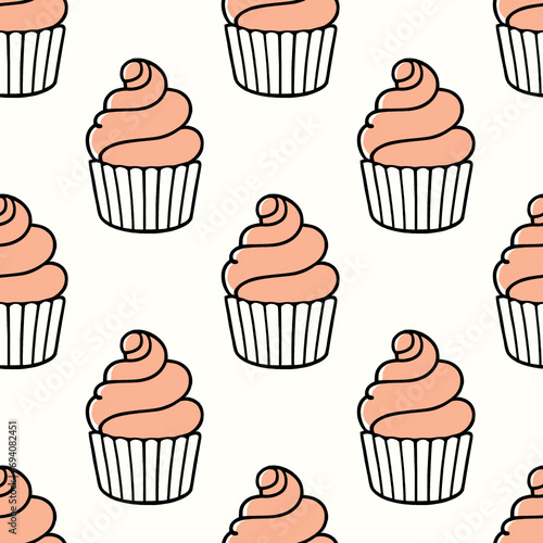 Cute cupcakes with cream seamless pattern background.