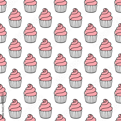 Cute cupcakes with cream seamless pattern background.