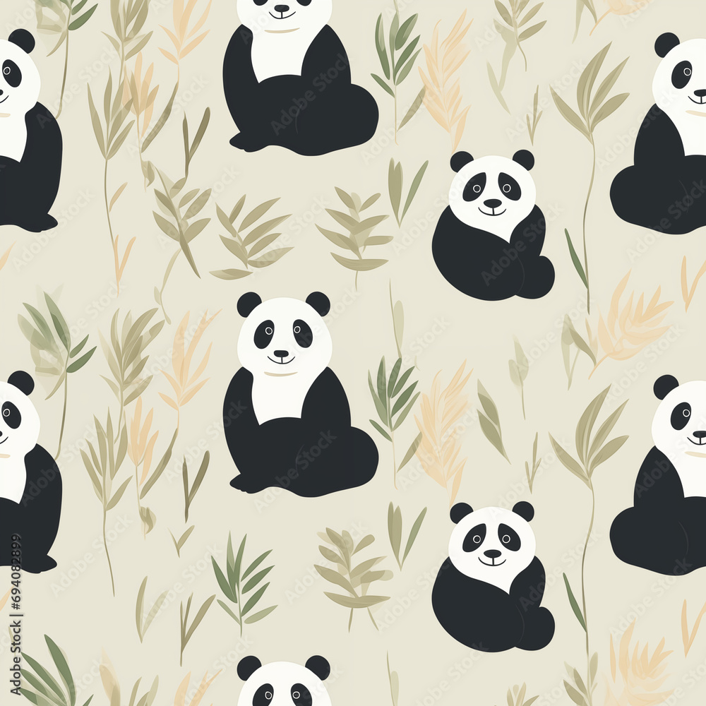 Obraz premium seamless pattern background with cute panda bear and leaves