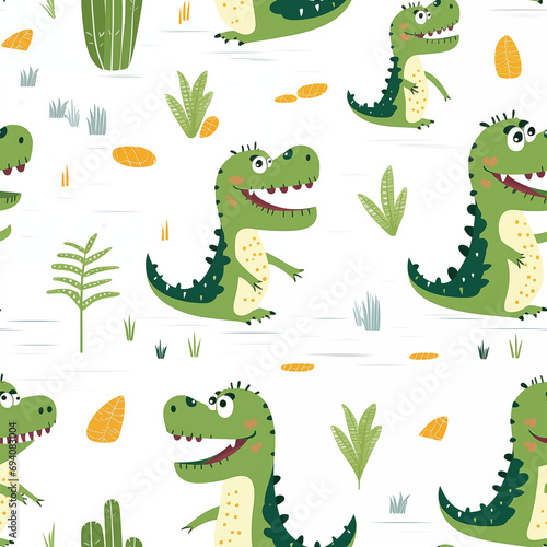 hand drawn seamless pattern with animals cute crocodiles for kids © Evvvgenias