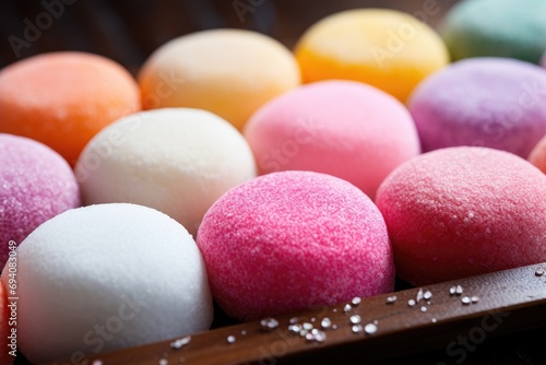 Colorful mochi on a plate photo